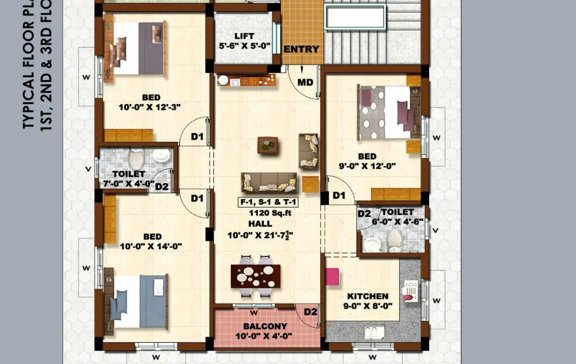 Luxury 3 BHK Flats at Nanmangalam floor plan